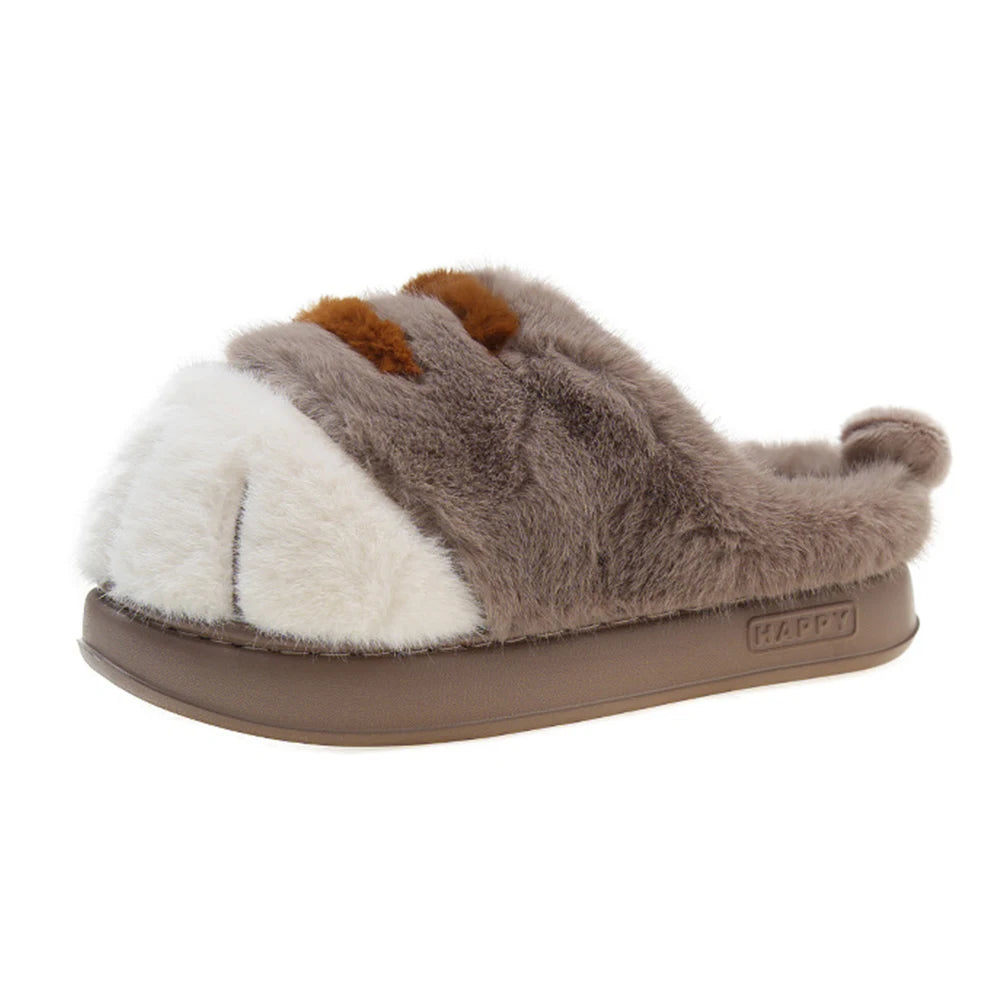 3D Cat Paw Slippers Women Warm Furry Slides Non Slip Home Shoes