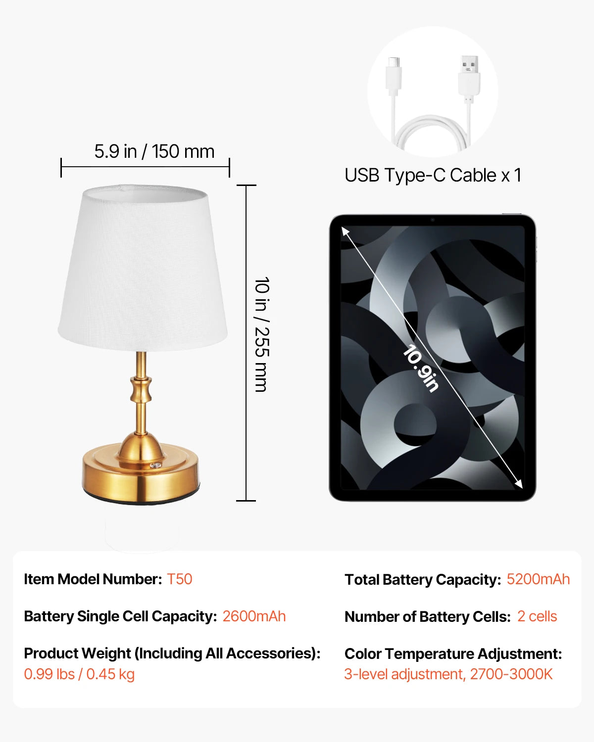 SucceBuy Cordless Rechargeable Desk Lamp With Adjustable Brightness