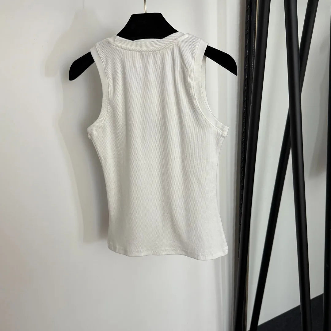 Mercerized Cotton Sleeveless Vest Top For Women Strappy Design