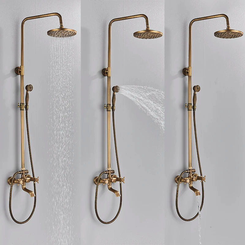 Suguword Antique Brass Wall Mount Bathtub Shower Faucet Set Handheld
