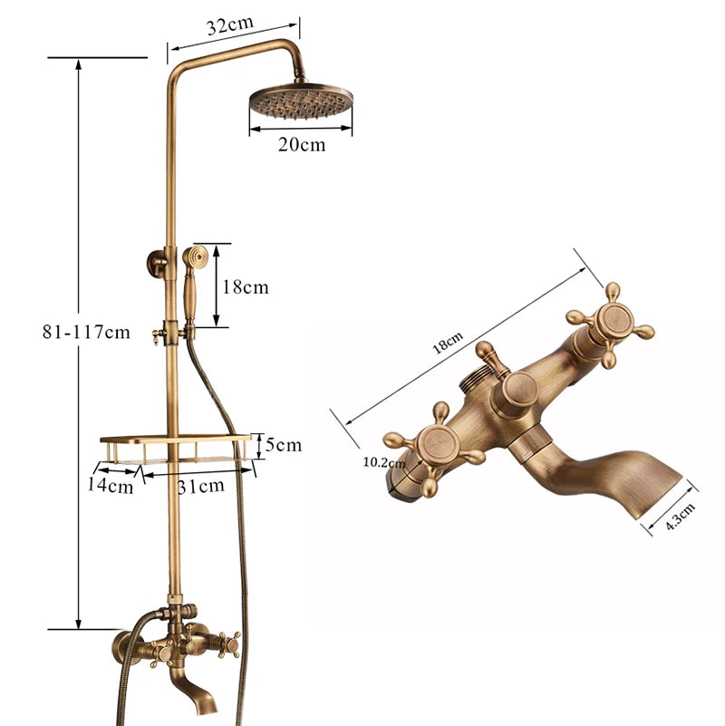 Suguword Antique Brass Wall Mount Bathtub Shower Faucet Set Handheld