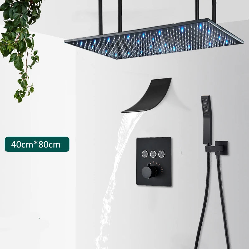 Quyanre Thermostatic Digital Shower Faucet Concealed Wall Rainfall System Set