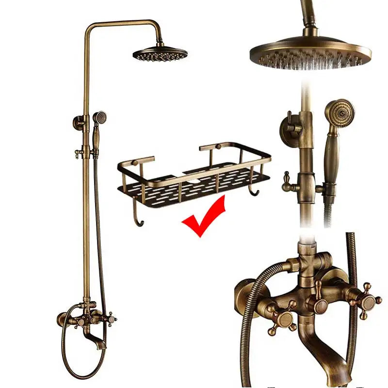 Suguword Antique Brass Wall Mount Bathtub Shower Faucet Set Handheld