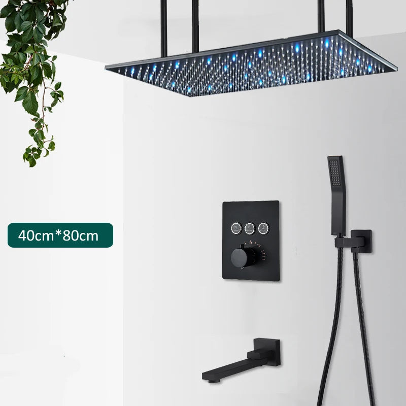 Quyanre Thermostatic Digital Shower Faucet Concealed Wall Rainfall System Set