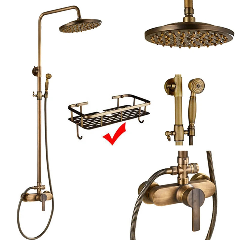 Suguword Antique Brass Wall Mount Bathtub Shower Faucet Set Handheld