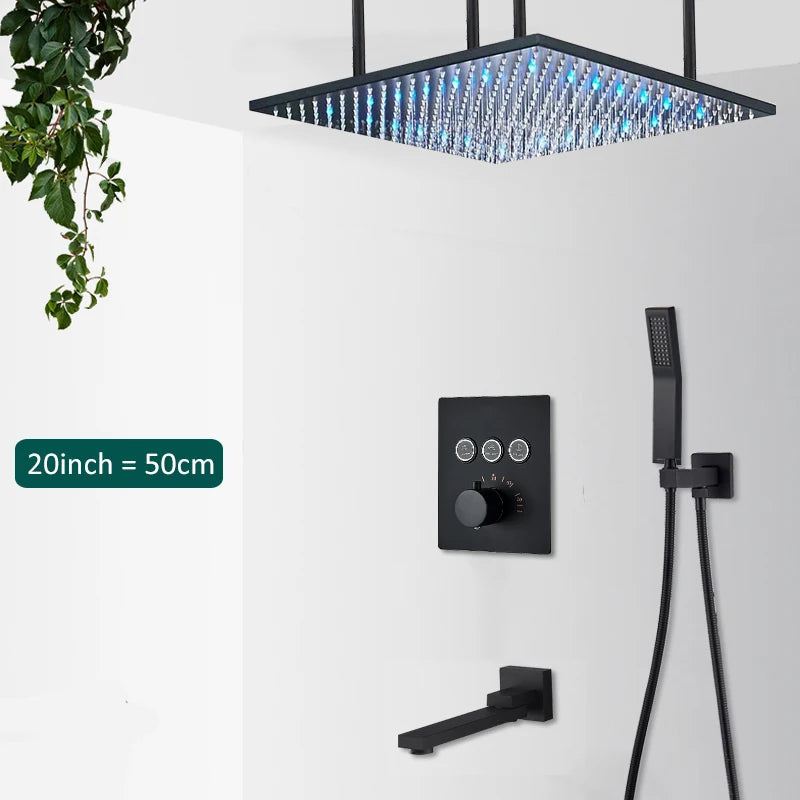 Quyanre Thermostatic Digital Shower Faucet Concealed Wall Rainfall System Set