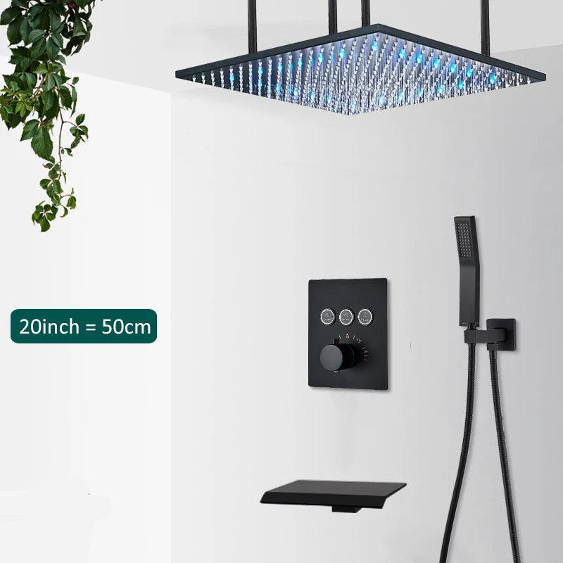Quyanre Thermostatic Digital Shower Faucet Concealed Wall Rainfall System Set