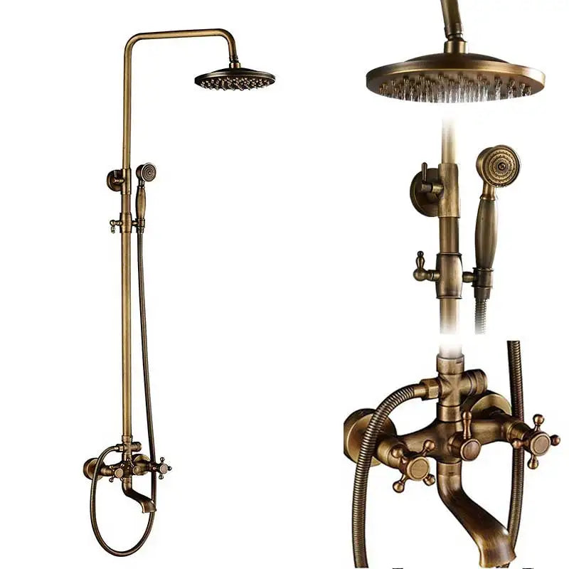 Suguword Antique Brass Wall Mount Bathtub Shower Faucet Set Handheld