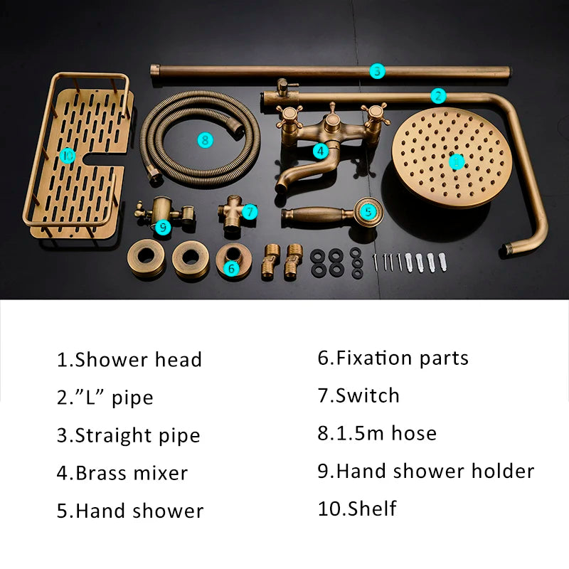Suguword Antique Brass Wall Mount Bathtub Shower Faucet Set Handheld