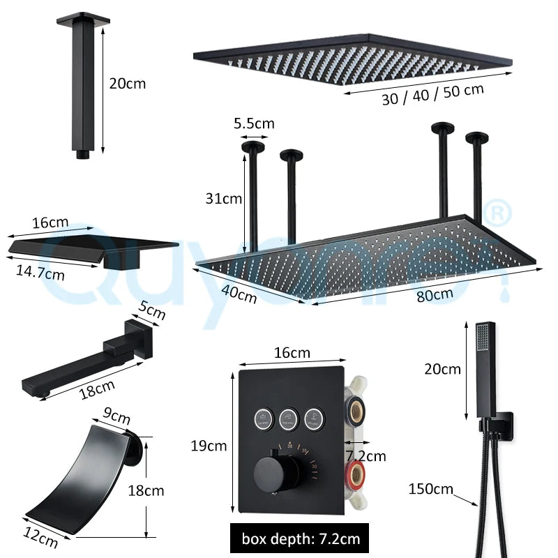 Quyanre Thermostatic Digital Shower Faucet Concealed Wall Rainfall System Set