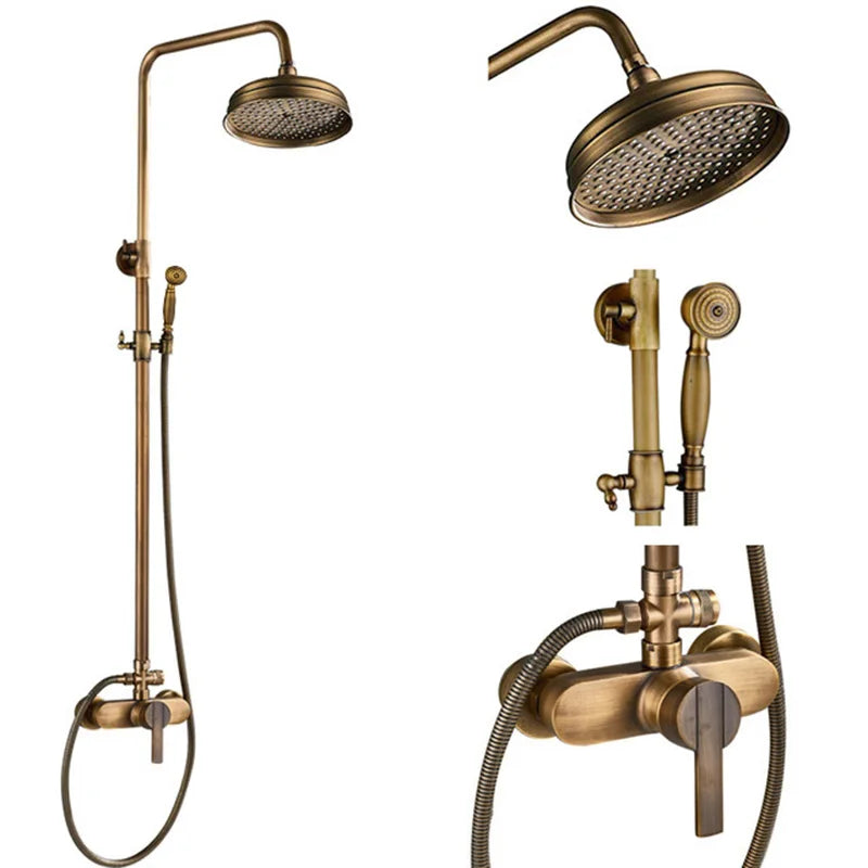 Suguword Antique Brass Wall Mount Bathtub Shower Faucet Set Handheld