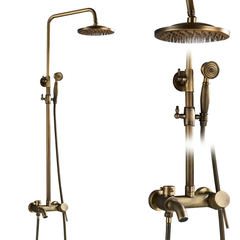 Suguword Antique Brass Wall Mount Bathtub Shower Faucet Set Handheld