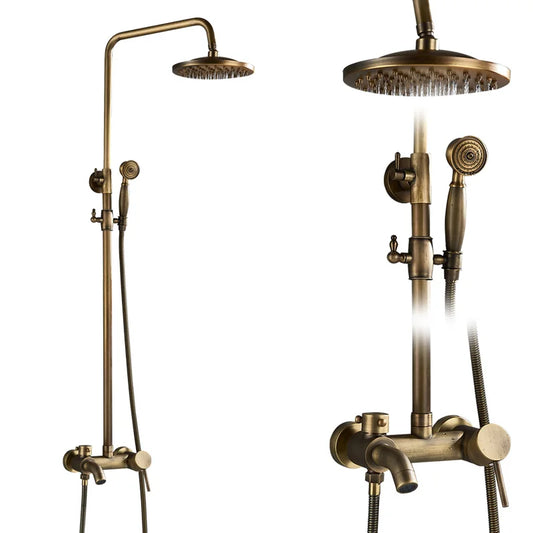 Suguword Antique Brass Wall Mount Bathtub Shower Faucet Set Handheld