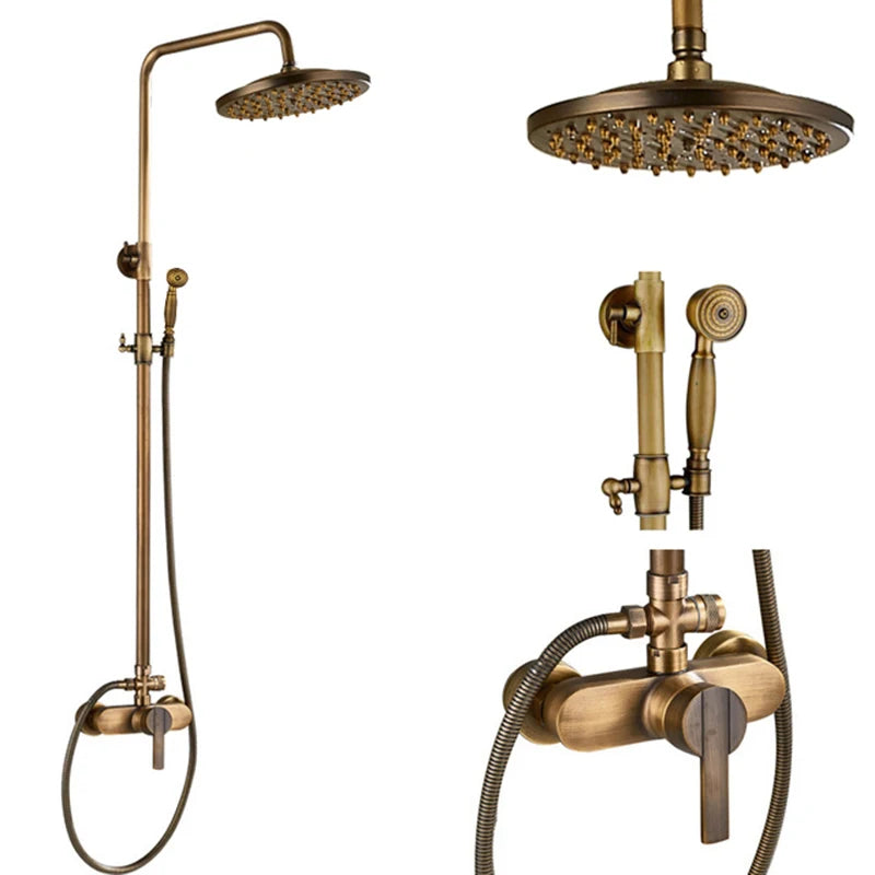 Suguword Antique Brass Wall Mount Bathtub Shower Faucet Set Handheld