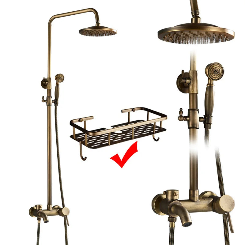 Suguword Antique Brass Wall Mount Bathtub Shower Faucet Set Handheld