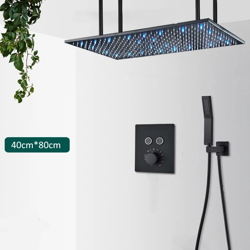 Quyanre Thermostatic Digital Shower Faucet Concealed Wall Rainfall System Set