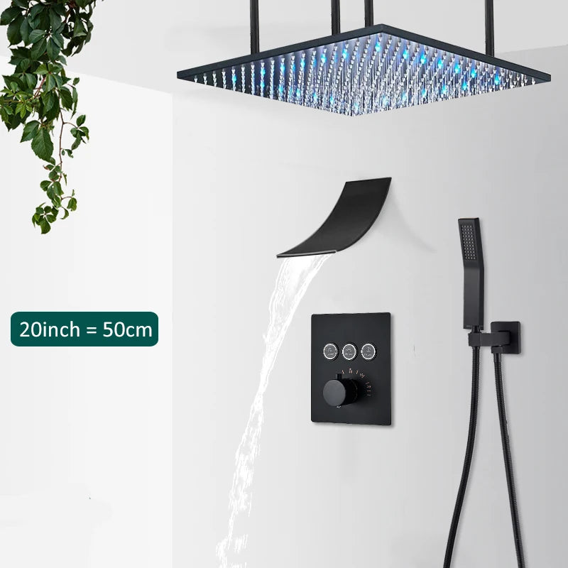 Quyanre Thermostatic Digital Shower Faucet Concealed Wall Rainfall System Set