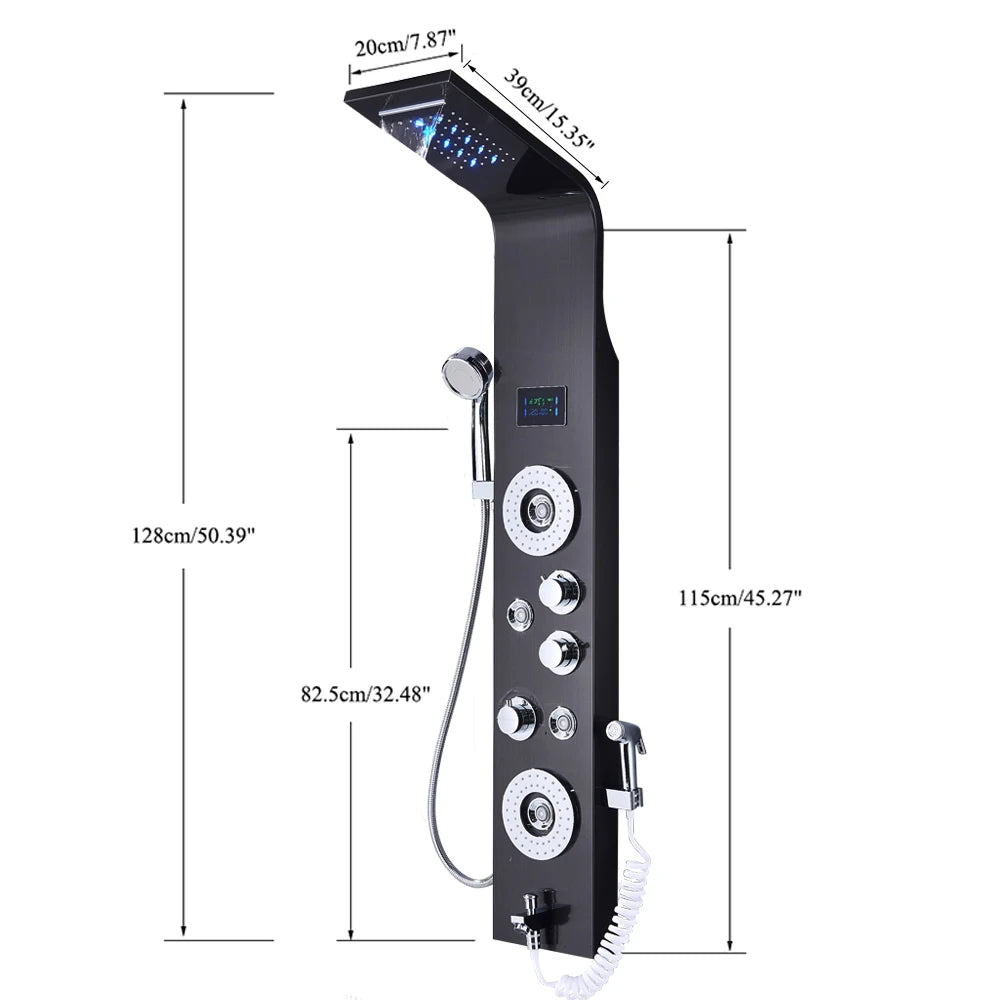 Quyanre LED Shower Panel With Rain Waterfall And Massage Jets