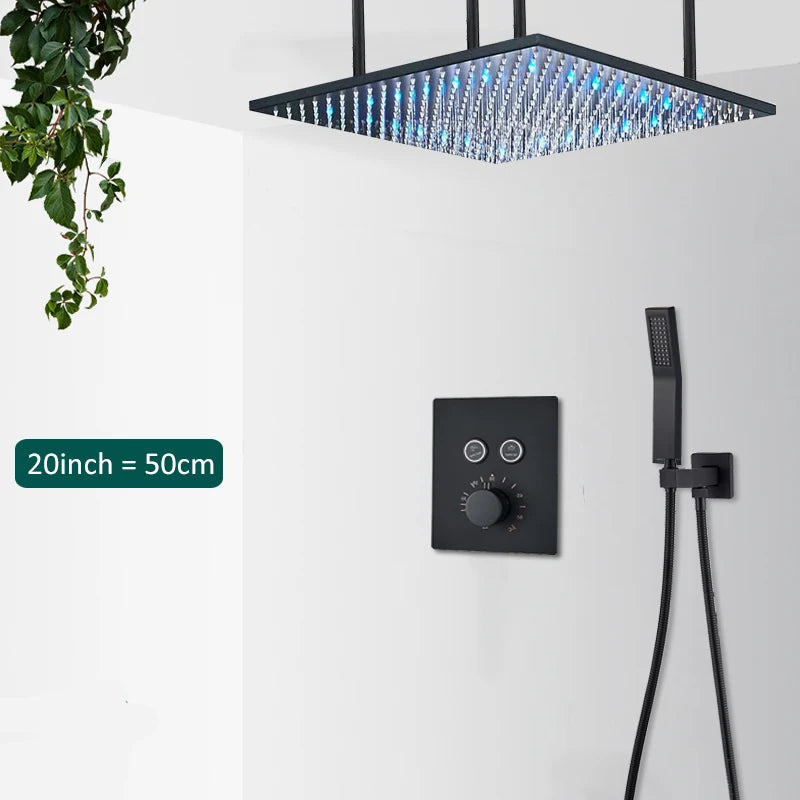 Quyanre Thermostatic Digital Shower Faucet Concealed Wall Rainfall System Set