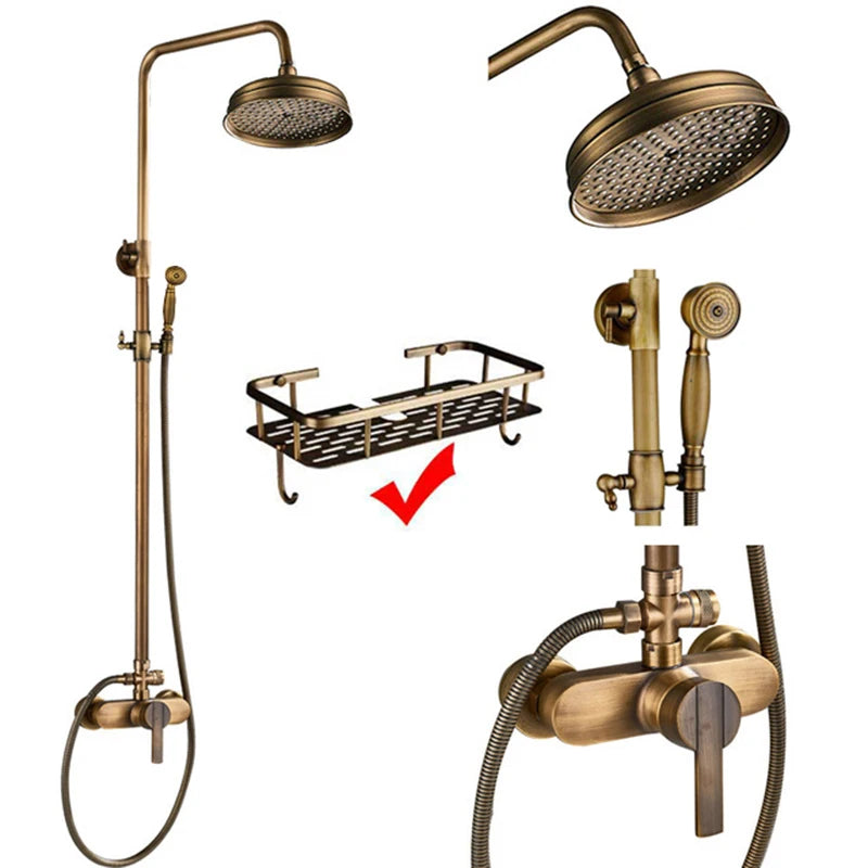 Suguword Antique Brass Wall Mount Bathtub Shower Faucet Set Handheld