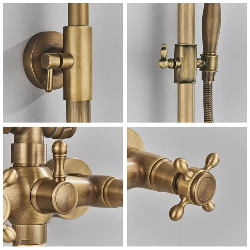 Suguword Antique Brass Wall Mount Bathtub Shower Faucet Set Handheld