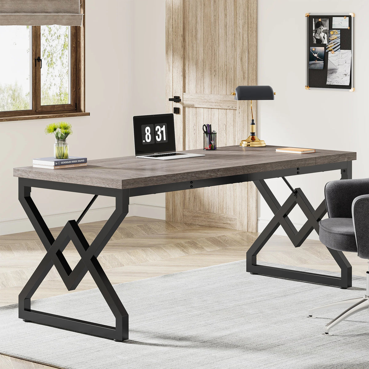 Tribesigns Industrial Executive Heavy Duty Home Office Desk Metal Frame