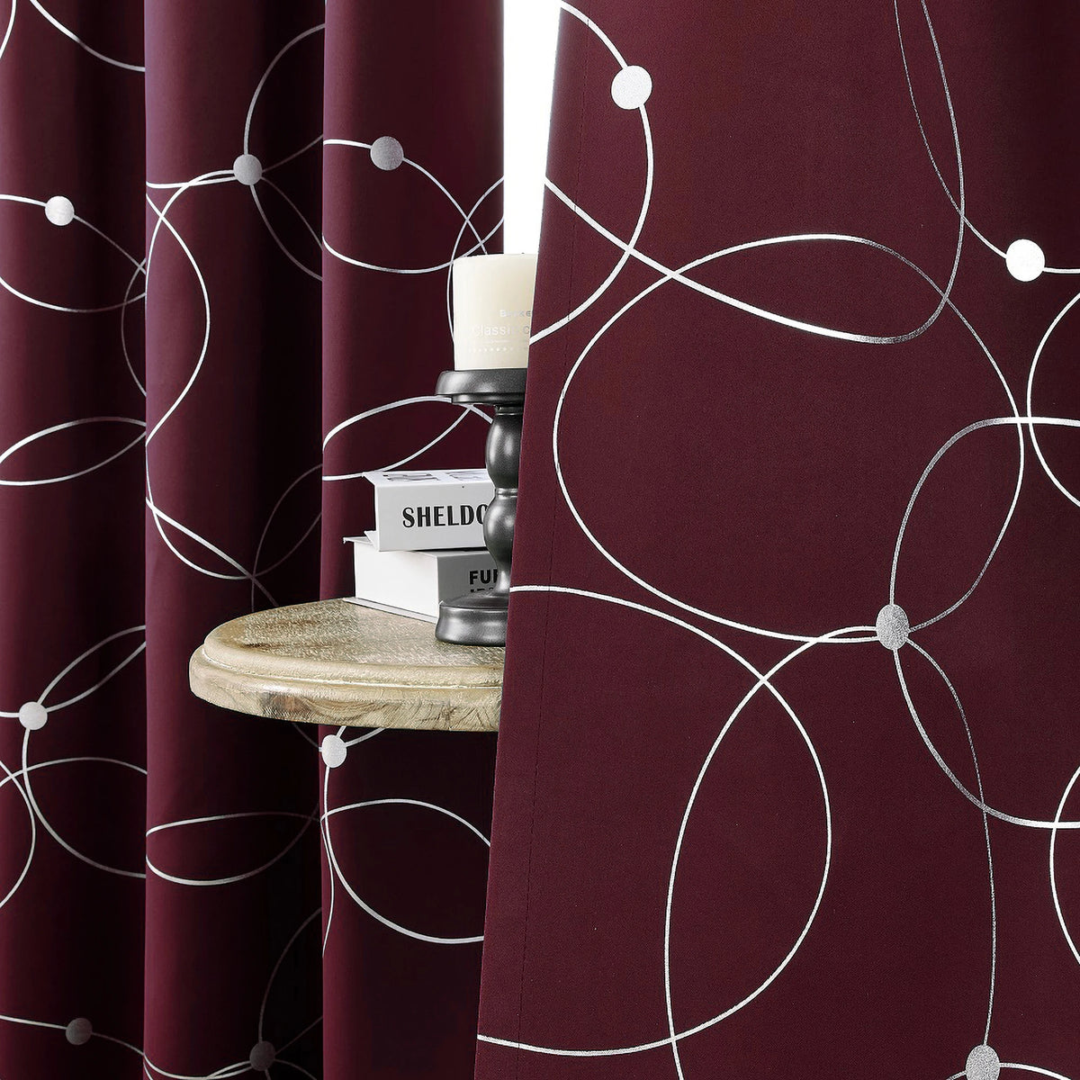 Room Darkening Blackout Curtains With Grommet And Foil Pattern