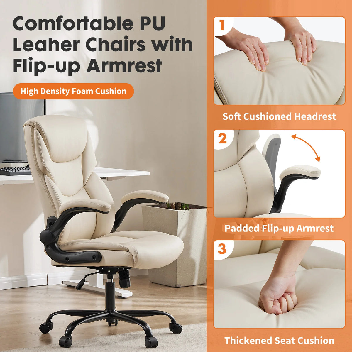 JHK Ergonomic Office Chair Heavy Duty PU Leather Adjustable Swivel
