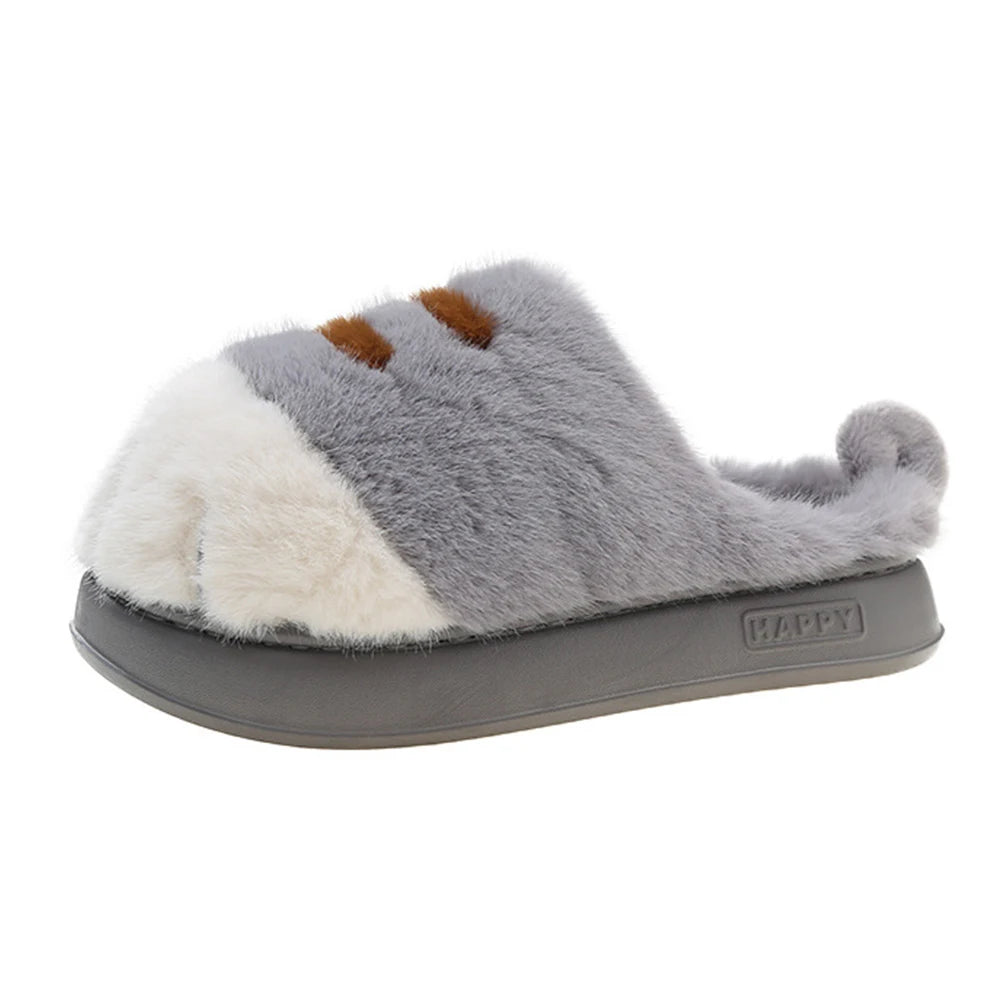 3D Cat Paw Slippers Women Warm Furry Slides Non Slip Home Shoes
