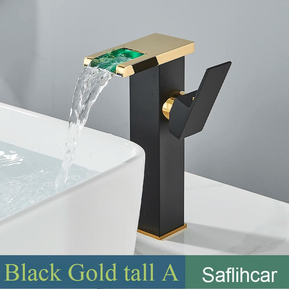 SAFLIHCAR LED Basin Faucet Single Handle Deck Mounted Bathroom Tap