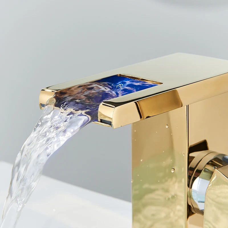 SAFLIHCAR LED Basin Faucet Single Handle Deck Mounted Bathroom Tap