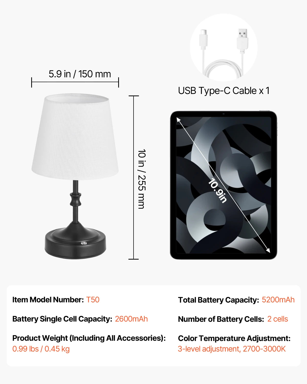 SucceBuy Cordless Rechargeable Desk Lamp With Adjustable Brightness