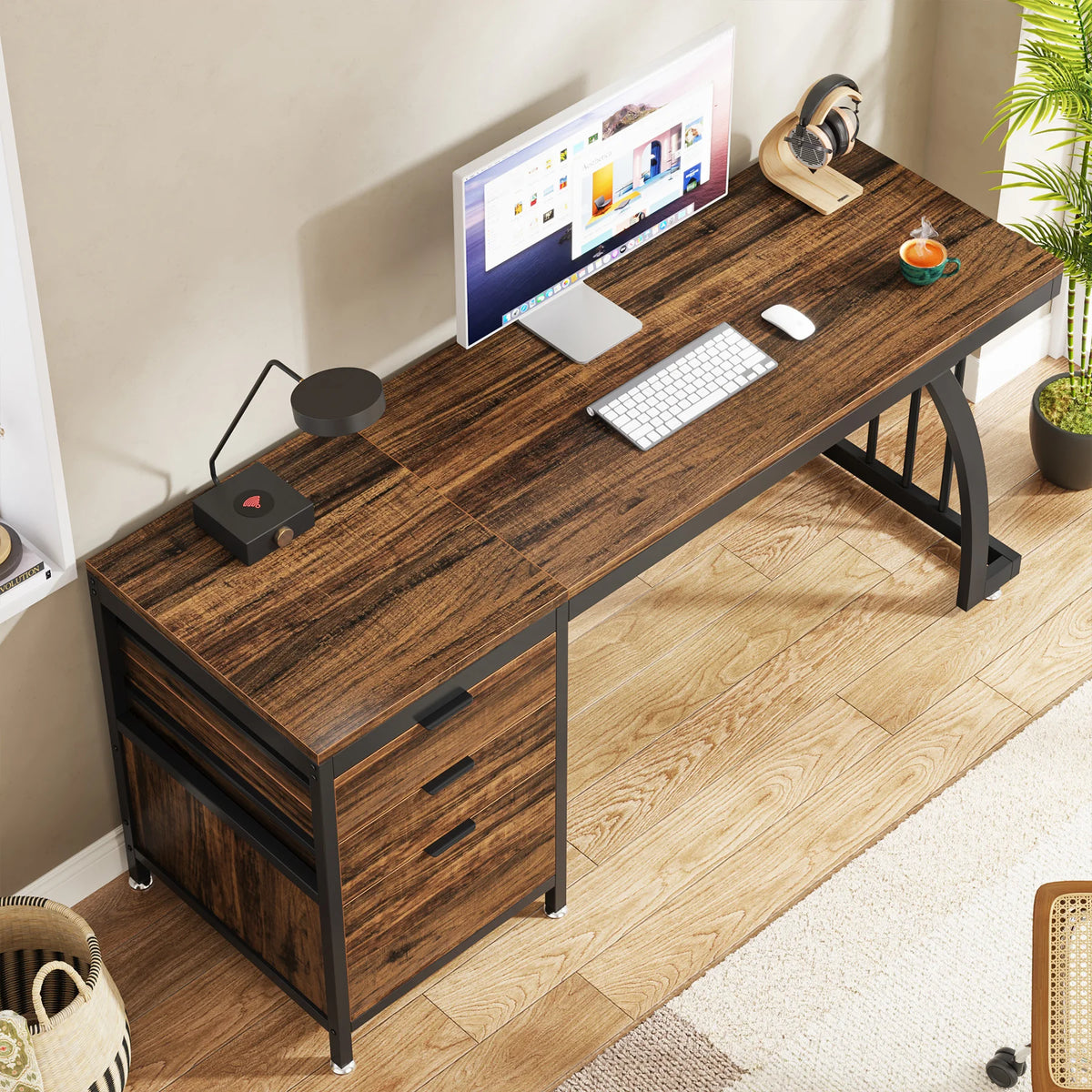 Tribesigns Computer Desk With Three Drawers Home Office Writing Workstation