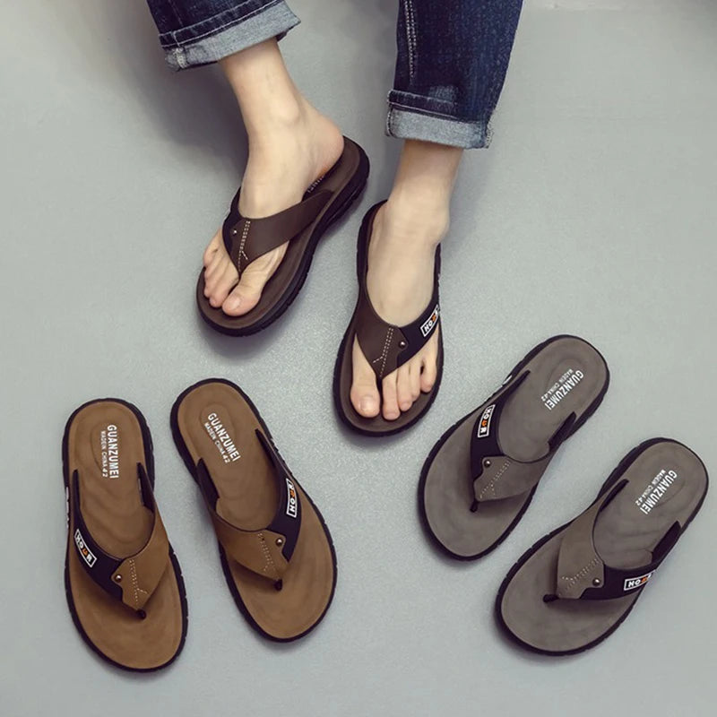 Men's Beach Slippers Anti Slip PVC Flip Flops Thick Sole