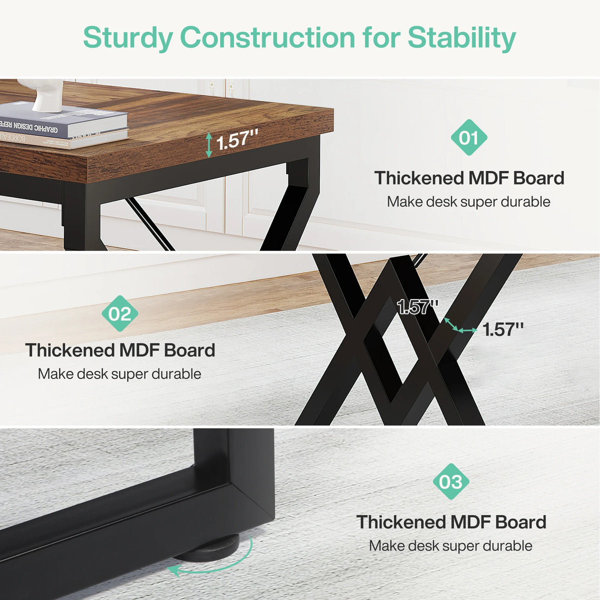 Tribesigns Industrial Executive Heavy Duty Home Office Desk Metal Frame