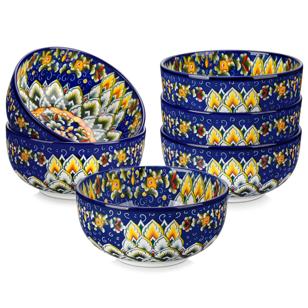 Malacasa Ceramic Cereal And Soup Bowl Set Bohemian Floral Design