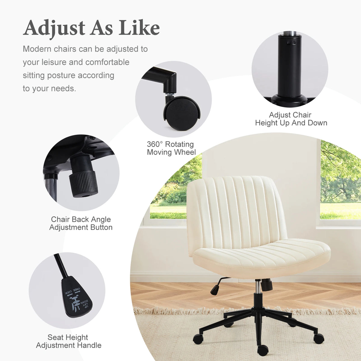 JHK Armless PU Leather Swivel Chair Height Adjustable Office Furniture