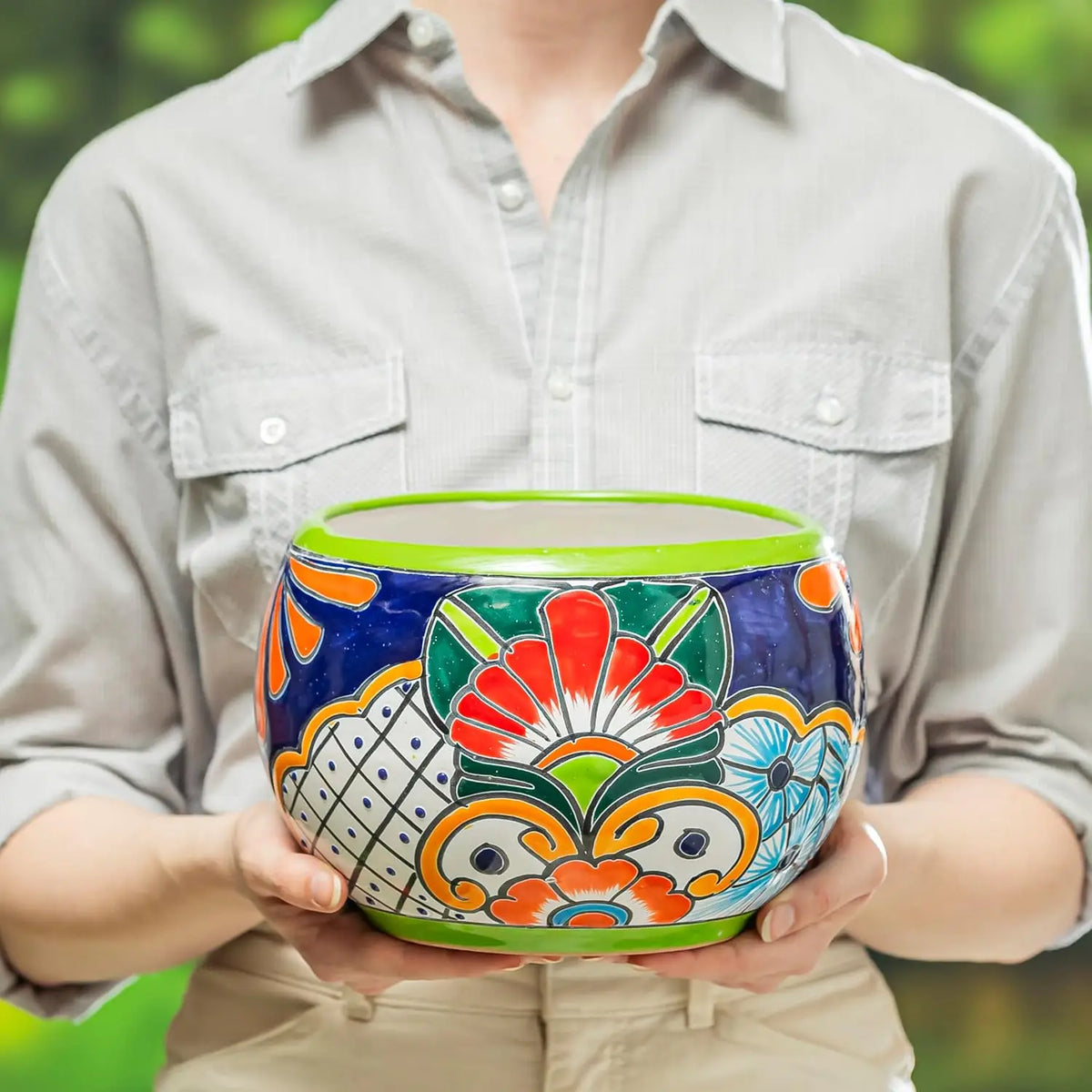 Authentic Mexican Talavera Ceramic Flower Plant Pot