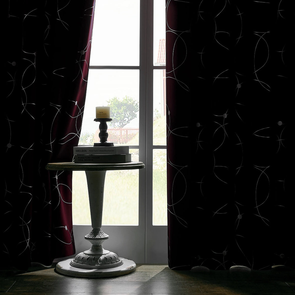 Room Darkening Blackout Curtains With Grommet And Foil Pattern