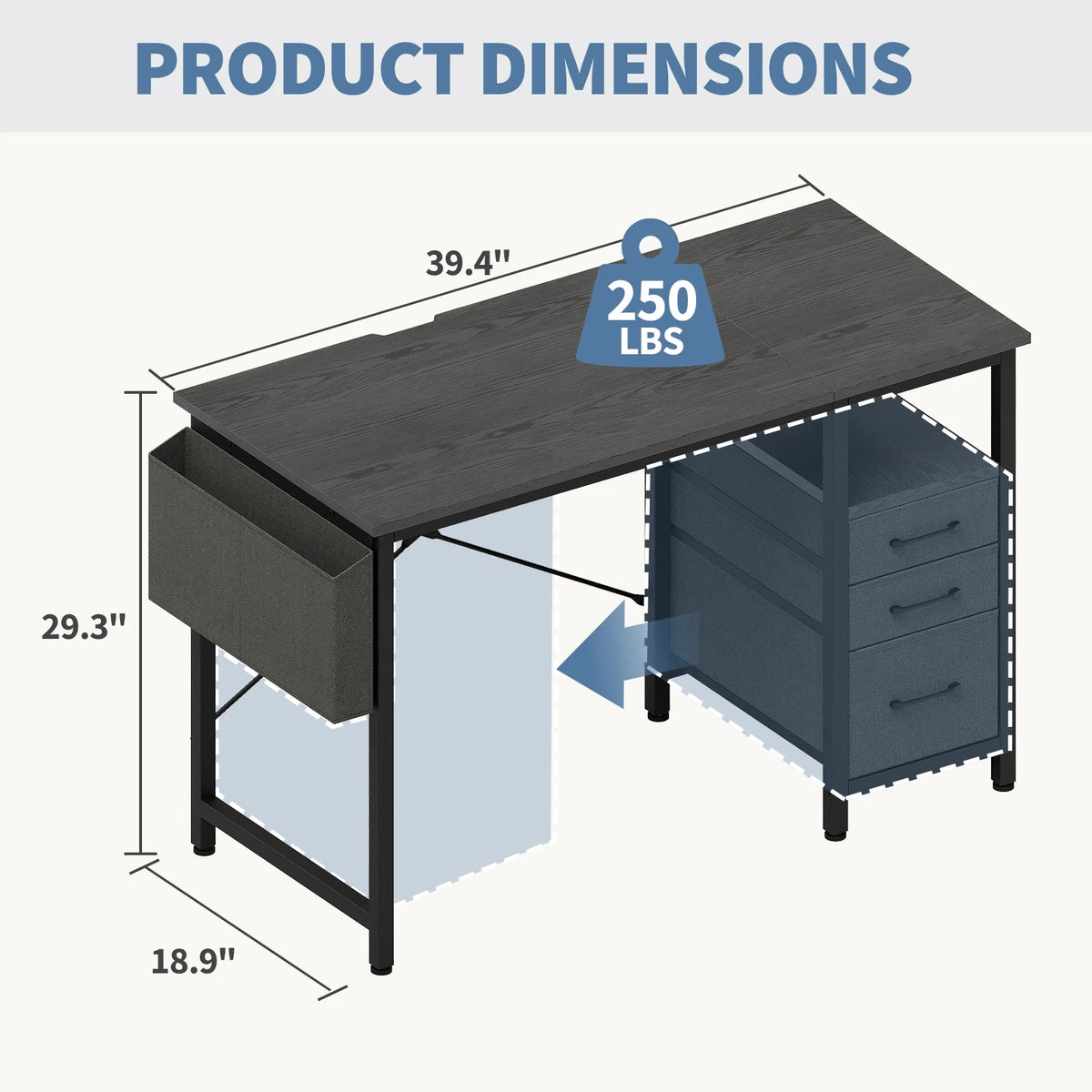 JHK Modern Metal Computer Desk With Fabric Drawers Space Saving