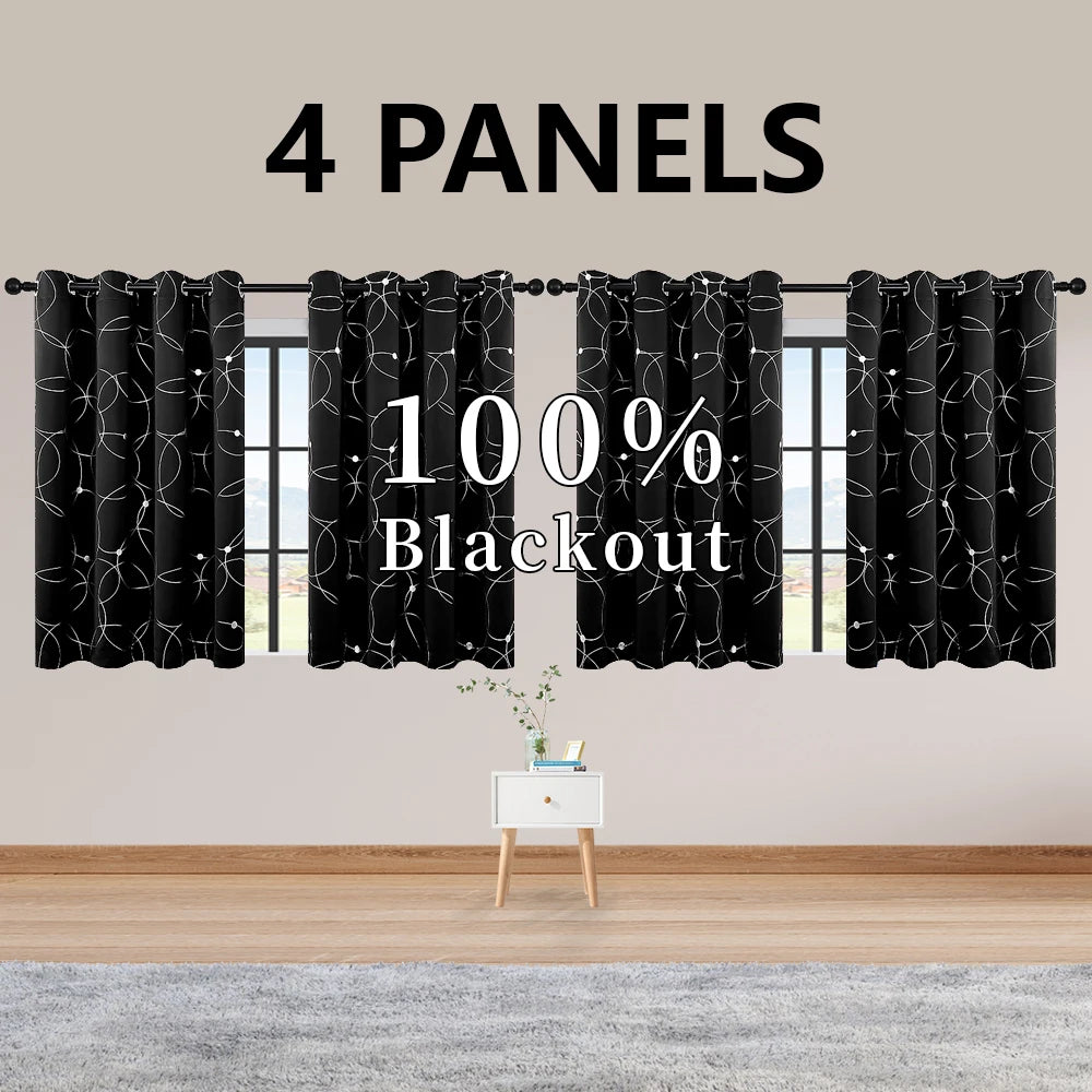 Room Darkening Blackout Curtains With Grommet And Foil Pattern