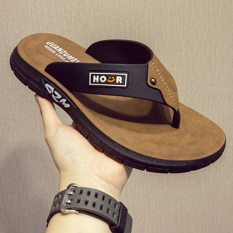 Men's Beach Slippers Anti Slip PVC Flip Flops Thick Sole