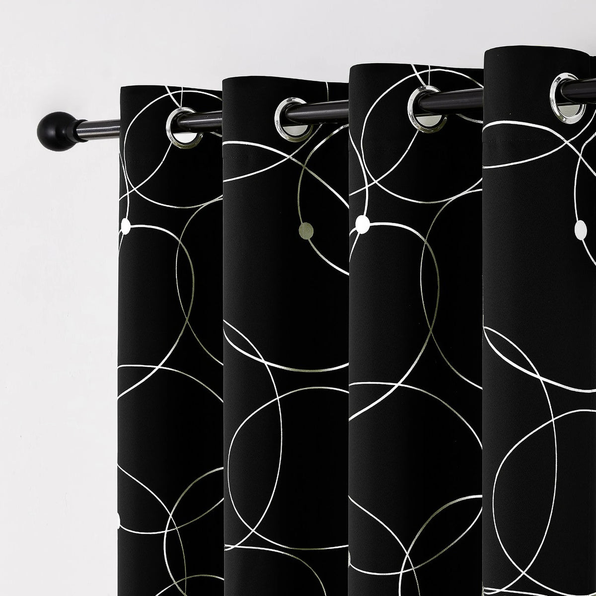 Room Darkening Blackout Curtains With Grommet And Foil Pattern