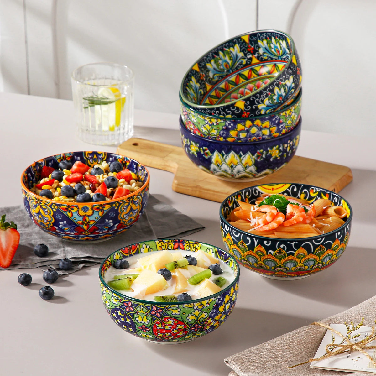 Malacasa Ceramic Cereal And Soup Bowl Set Bohemian Floral Design