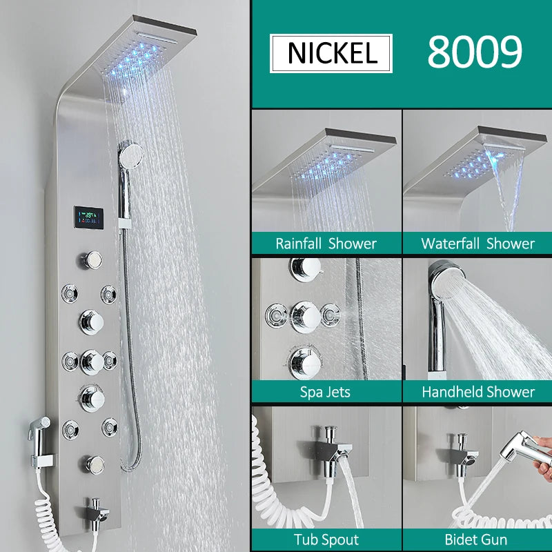Quyanre LED Shower Panel With Rain Waterfall And Massage Jets