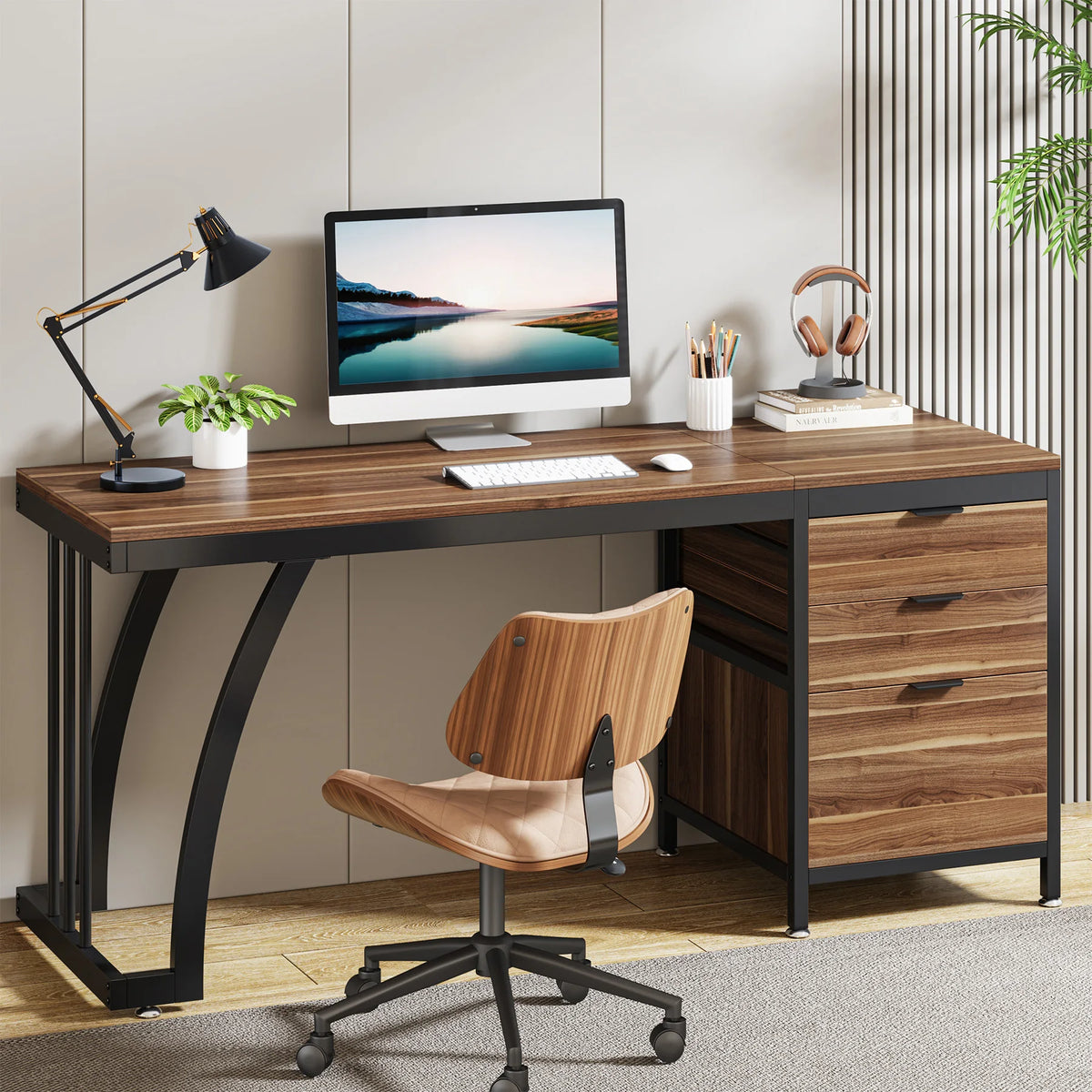 Tribesigns Computer Desk With Three Drawers Home Office Writing Workstation