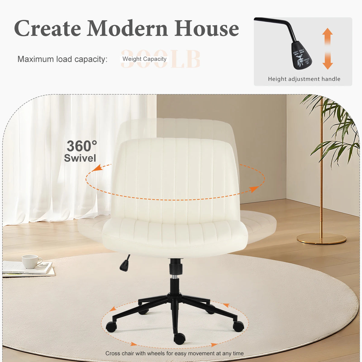 JHK Armless PU Leather Swivel Chair Height Adjustable Office Furniture