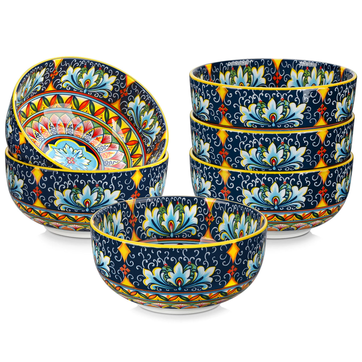 Malacasa Ceramic Cereal And Soup Bowl Set Bohemian Floral Design