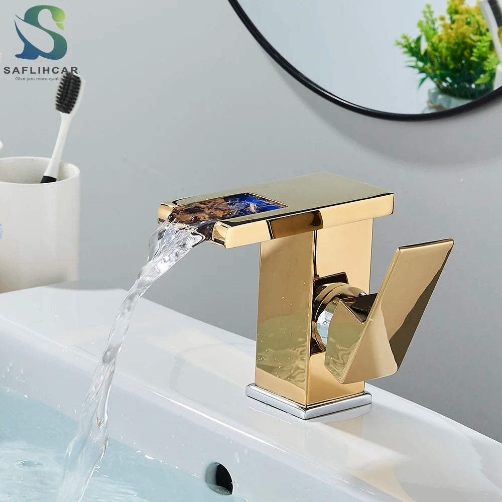 SAFLIHCAR LED Basin Faucet Single Handle Deck Mounted Bathroom Tap