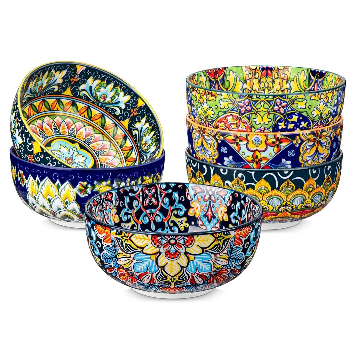 Malacasa Ceramic Cereal And Soup Bowl Set Bohemian Floral Design